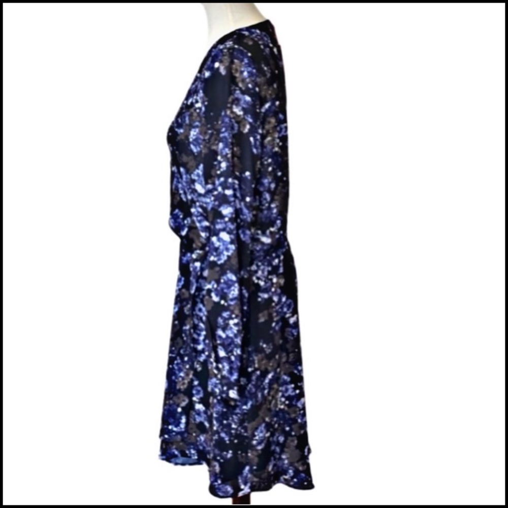 NWT PARKER DARK BLUEBONNET FLORAL FAUX-WRAP ASYMMETRICAL DRESS L - Picture 3 of 15